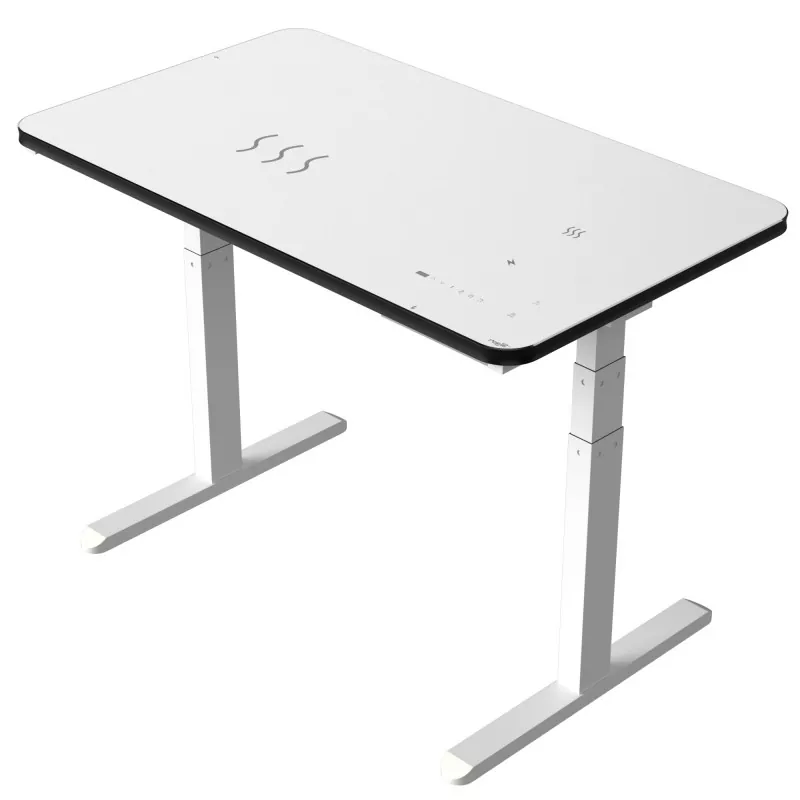 Beirazko mahai zuria Motor bikoitzeko altxatzeko mahai elektrikoa