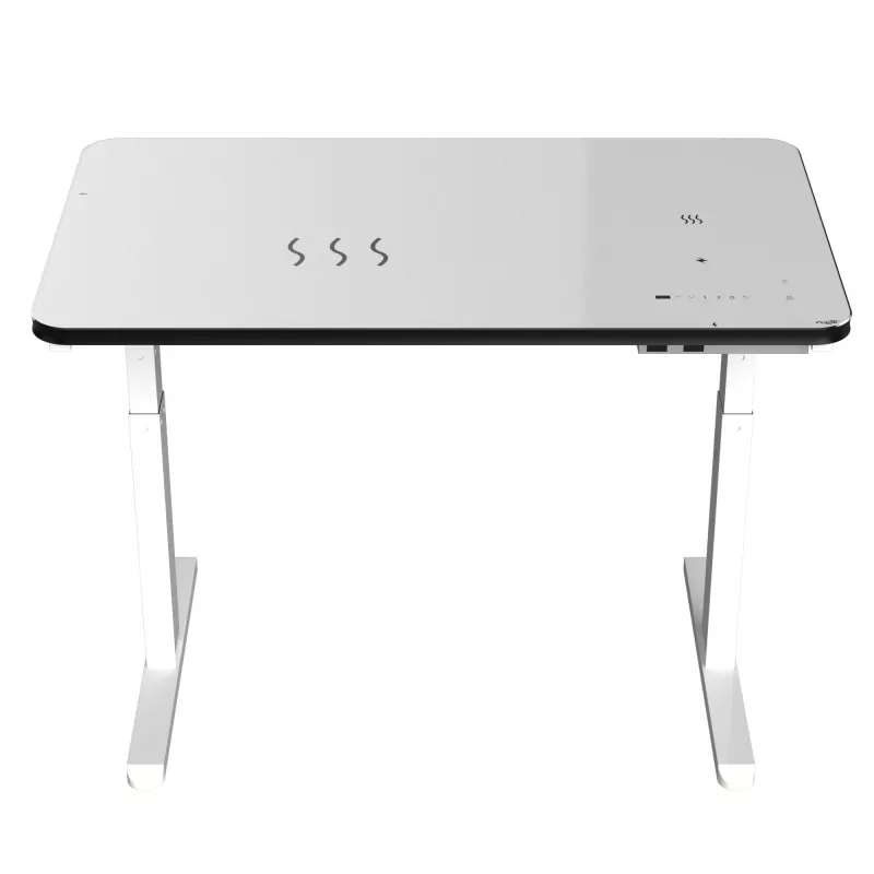 Beirazko mahai zuria Motor bikoitzeko altxatzeko mahai elektrikoa