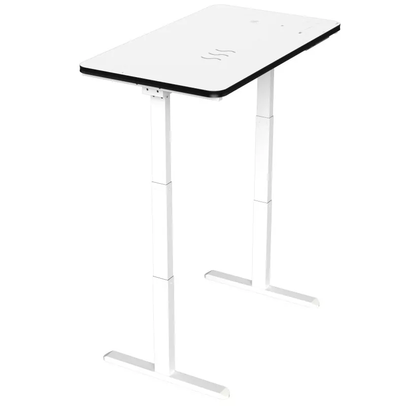 Beirazko mahai zuria Motor bikoitzeko altxatzeko mahai elektrikoa